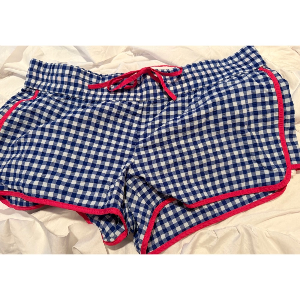 Vineyard Vines Women Blue Gingham Lounge Shorts Pink Trim Drawstring Sleep S
